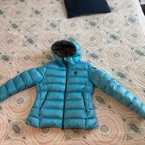 Blauer Bright Aqua Quilted Hooded Jacket with Logo Patch